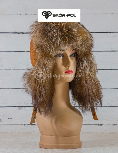 Czapka Papacha, uszatka, pilotka - damska jenot karmel