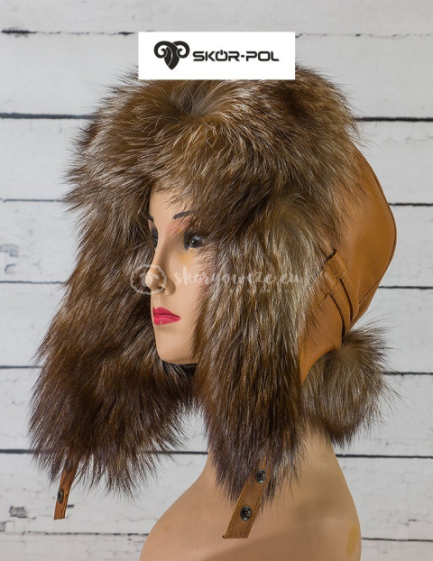 Czapka Papacha, uszatka, pilotka - damska jenot karmel