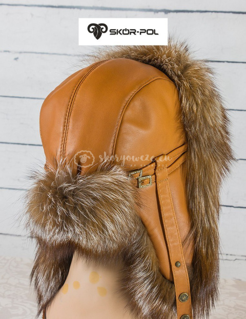 Czapka Papacha, uszatka, pilotka - damska jenot karmel