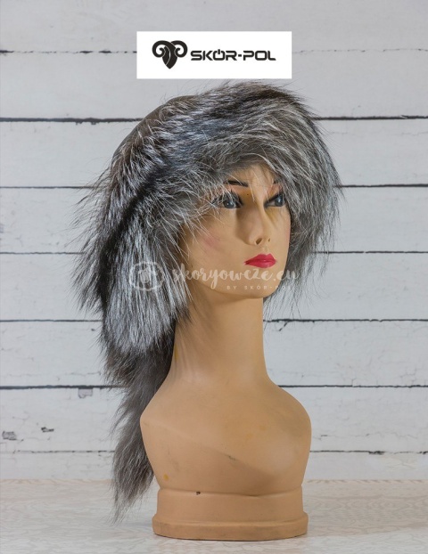 Czapka toczek z ogonem - damska lis srebrny