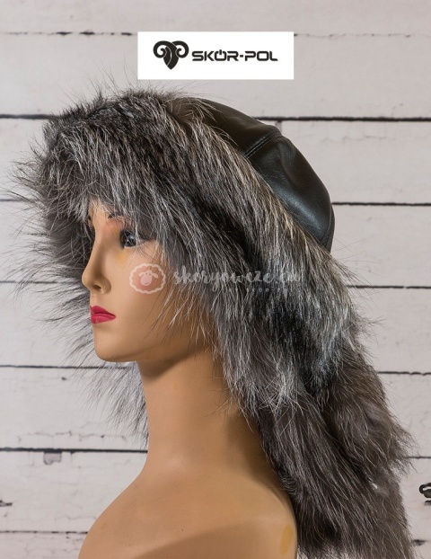 Czapka toczek z ogonem - damska lis srebrny