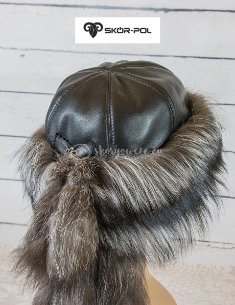 Czapka toczek z ogonem - damska lis srebrny