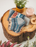 Black and gray socks with pink flowers made of rabbit wool