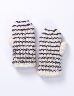 Woolen, cream mittens with brown, black and white stiching