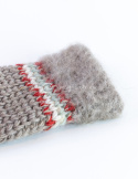 Mittens, woolen, beige gloves with colored stitching