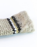 Woolen, cream mittens with brown, black and white stiching