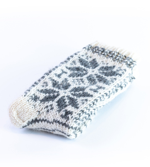 High, thick, white socks with wool filling with a gray, highlander pattern High, thick, white socks with wool filling with a gray, highlander pattern
