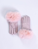 Dirty pink leather women's gloves with fur trim