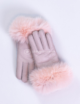 Dirty pink leather women's gloves with fur trim