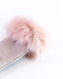 Dirty pink leather women's gloves with fur trim