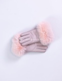 Dirty pink leather women's gloves with fur trim