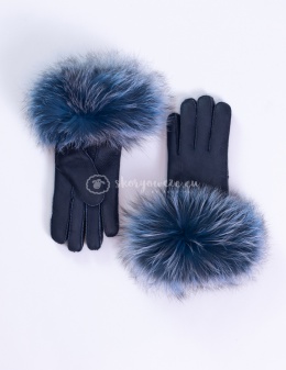 Black women's leather gloves with fur trim
