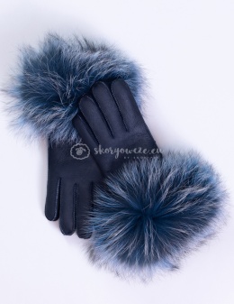 Black women's leather gloves with fur trim