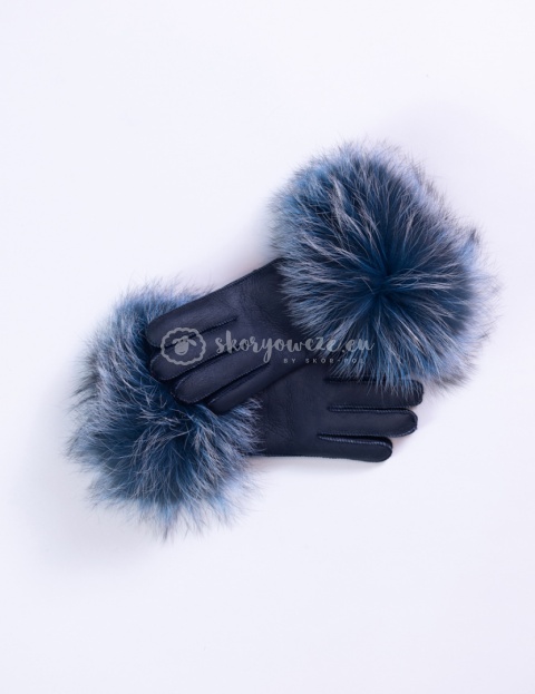 Czarne rękawiczki damskie skórzane z futrzanym obszyciem