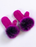 Ekskluzywna rękawiczka damska jednopalczasta norka + lis fuksjowy róż