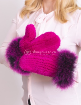 Ekskluzywna rękawiczka damska jednopalczasta norka + lis fuksjowy róż