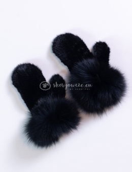 Ekskluzywna rękawiczka damska jednopalczasta norka + lis kolor czarny