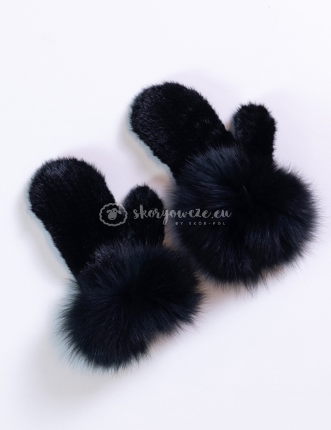 Ekskluzywna rękawiczka damska jednopalczasta norka + lis kolor czarny