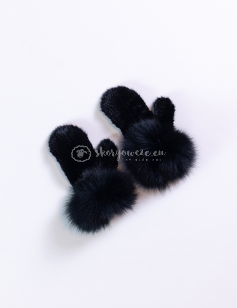 Ekskluzywna rękawiczka damska jednopalczasta norka + lis kolor czarny