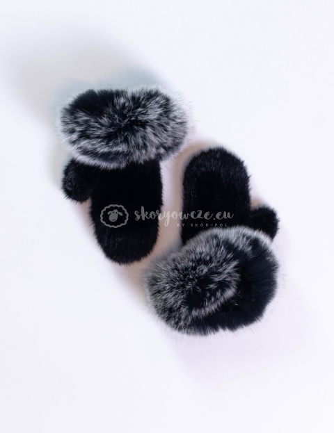 Ekskluzywna rękawiczka damska jednopalczasta norka + lis czarny plus srebro