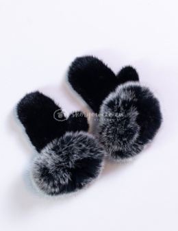 Ekskluzywna rękawiczka damska jednopalczasta norka + lis czarny plus srebro