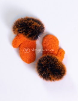 Ekskluzywna rękawiczka damska jednopalczasta norka + lis neonowy pomarańczowy