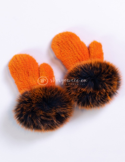 Ekskluzywna rękawiczka damska jednopalczasta norka + lis neonowy pomarańczowy