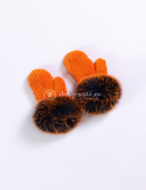 Ekskluzywna rękawiczka damska jednopalczasta norka + lis neonowy pomarańczowy