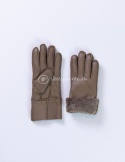 Brązowe rękawiczki damskie ze skóry jagnięcej żywicowanej wywijane