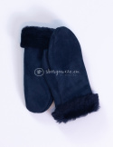 Women's matt, dark blue lambskin mittens