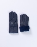 Granatowe klasyczne rękawiczki damskie ze skóry jagnięcej żywicowanej wywijane