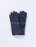 Granatowe klasyczne rękawiczki damskie ze skóry jagnięcej żywicowanej wywijane