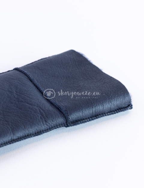 Granatowe klasyczne rękawiczki damskie ze skóry jagnięcej żywicowanej wywijane