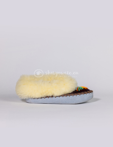 Zakopianki wool slippers relugan - white thread Zakopianki wool slippers relugan - white thread