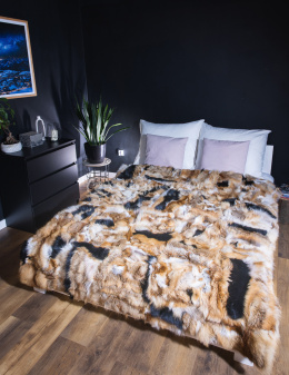 Decorative bedspread / real fox fur blanket 160x200 #ginger fox with black
