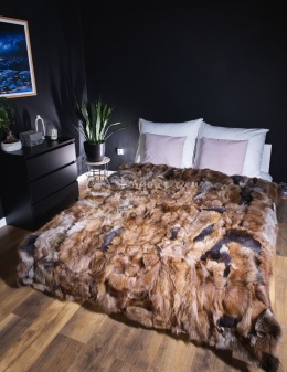 Decorative bedspread / real fox fur blanket 160x200 #chestnut beighe